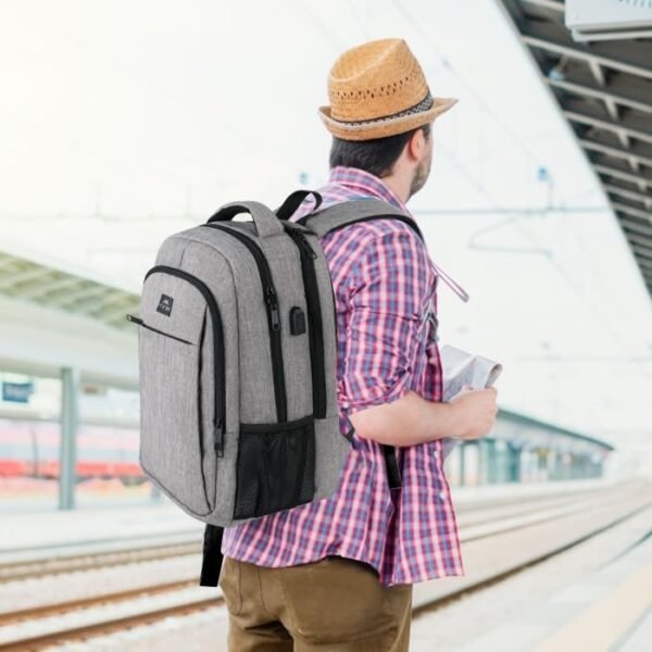 MATEIN Travel Laptop Backpack, Business Anti Theft Slim Durable Laptop Backpack with USB Charging Port, Water Resistant College Bag Computer Bag Gifts for Men & Women Fits 15.6 Inch Notebook, Grey - Image 9