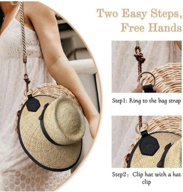 Magnetic Hat Clip for Travel,Womens Beach Hat Clip for Travel On Bag, Hat Clip Holder Leather Magnetic Clip for Purse Handbag Luggage - Image 3