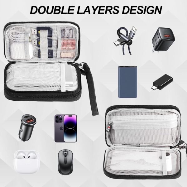 CNPOP Electronics Organizer,Travel Cable Organizer Bag,Water Resistant Double Layers Pouch Carry Case for Cable,Cord,Phone,Charger,Earphone,Travel Accessories Tech Storage Bag for Men,Black,Small - Image 2