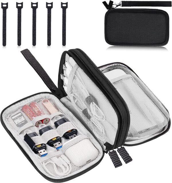 CNPOP Electronics Organizer,Travel Cable Organizer Bag,Water Resistant Double Layers Pouch Carry Case for Cable,Cord,Phone,Charger,Earphone,Travel Accessories Tech Storage Bag for Men,Black,Small