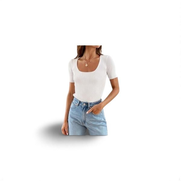 ZESICA Women's Short Sleeve Square Neck T Shirts 2024 Summer Slim Fitted Ribbed Knit Basic Casual Tee Tops